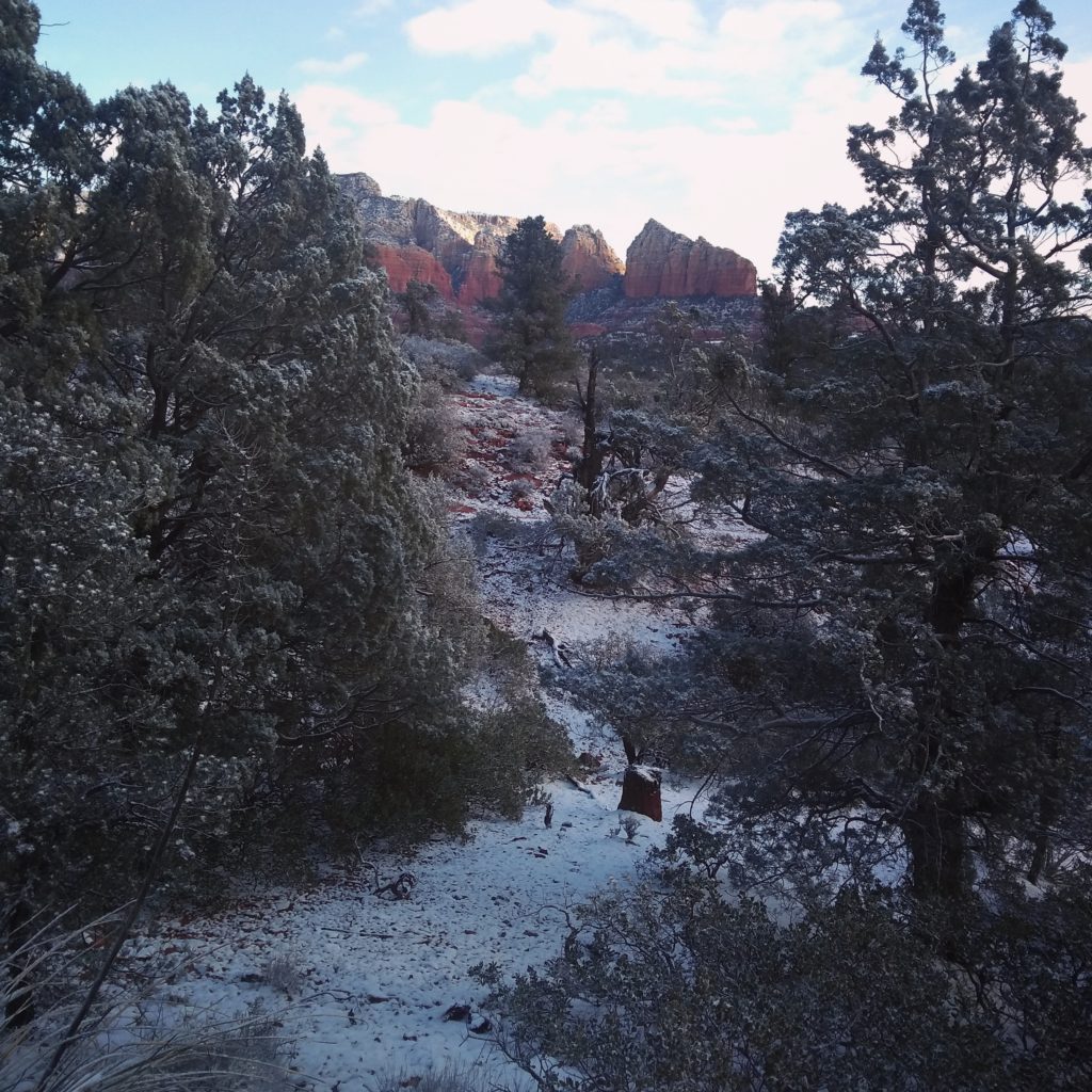 Snow on red rocks in Sedona-