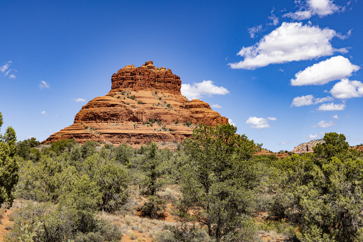 Sedona Red Rocks Bell Rock Sedona vortex sandstone formation under blue sky