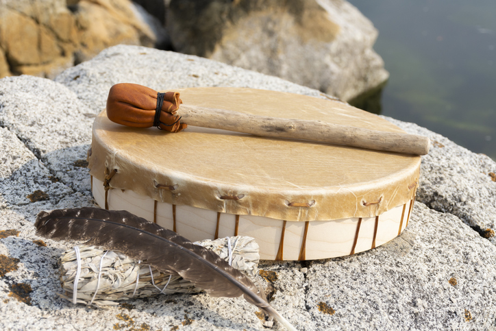 ceremonial drum with sage and feather for tours with sedona vortex adventures