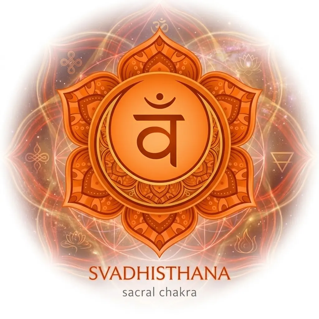 Sacral Chakra Svadhisthana symbol with orange lotus and yantra geometry.