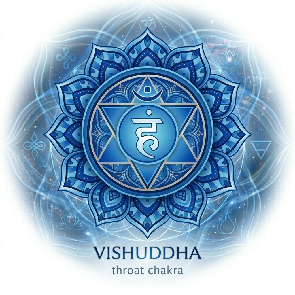 Throat Chakra symbol Vishuddha yantra for Sedona vortex healing and authentic communication.