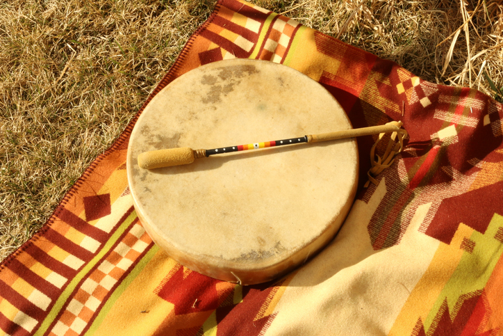 Wool blanket layed out on ground in sacred sedona for ceremony